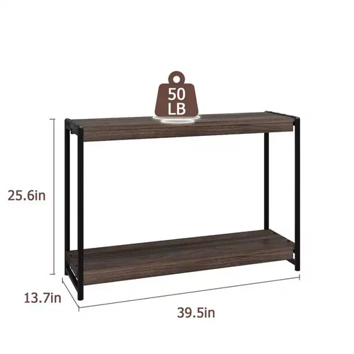 Console de ferme 40 po avec 2 tablettes, table de canapé et d'entrée à lattes grises