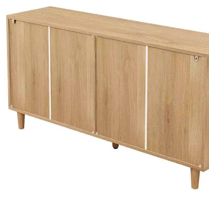 Meuble de rangement 6 tiroirs en rotin de 150 cm de long avec glissières de tiroir blanches, adapté aux chambres, comprend un espace de rangement, naturel