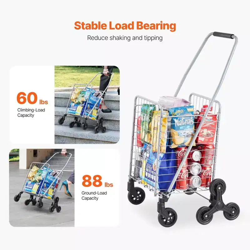 Chariot de rangement d'escalade 45L, roues pivotantes à 360°, roues triples, chariot utilitaire léger pliable pour la lessive et les voyages, argent