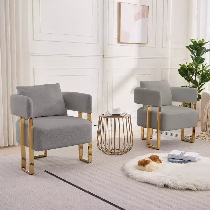 Fauteuils d'appoint modernes avec revêtement en tissu teddy et pieds en métal doré