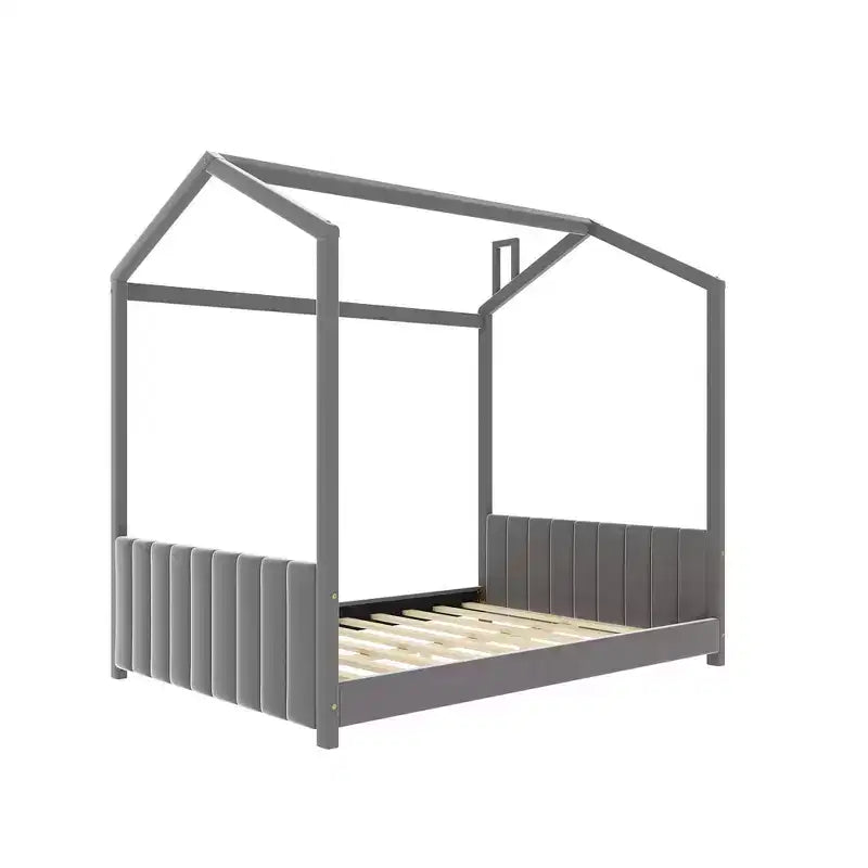 Velvet House Bed for Kids' Room, Gray