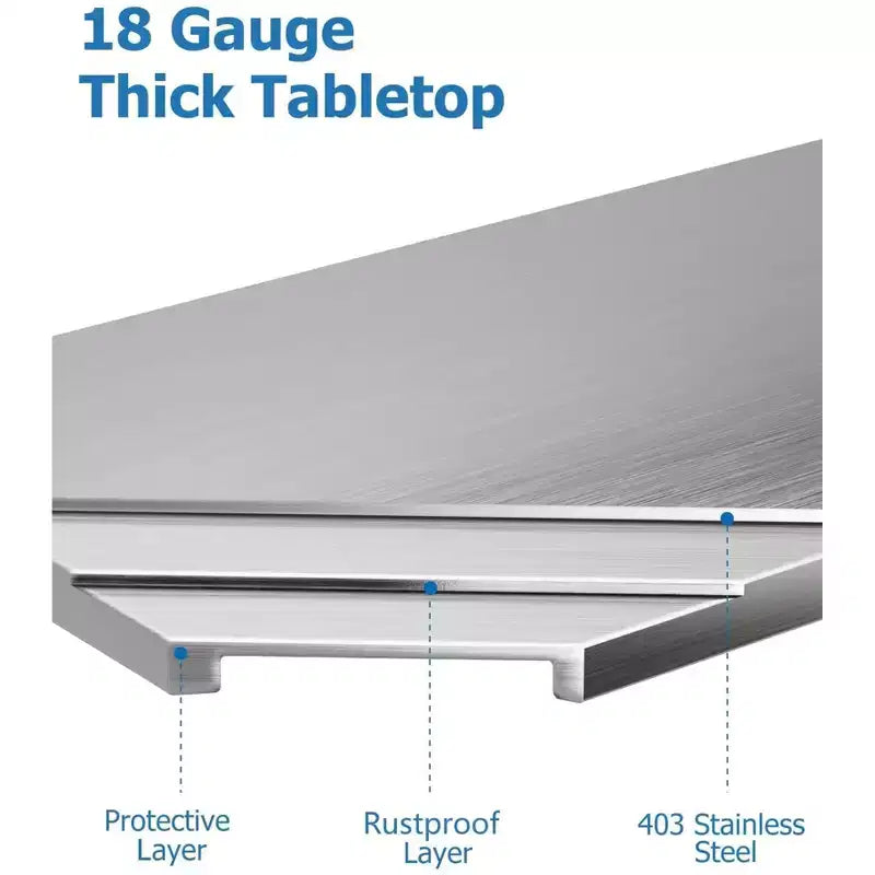 Table de préparation et de travail robuste en acier inoxydable, table commerciale certifiée NSF avec étagère inférieure réglable pour cuisine, restaurant, maison, garage.