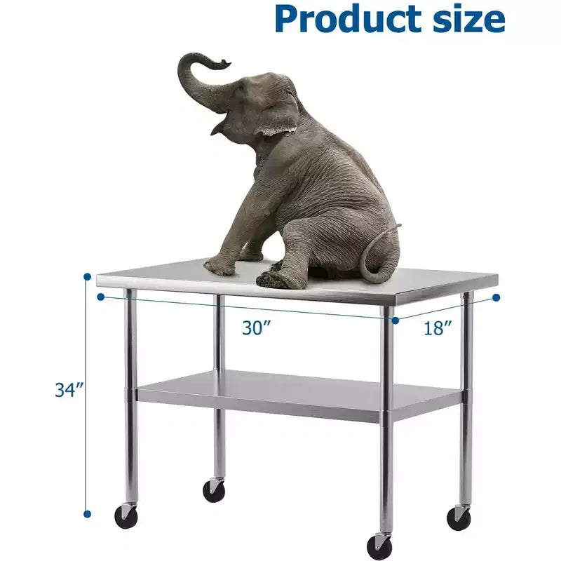 Table de préparation et de travail robuste en acier inoxydable, table commerciale certifiée NSF avec étagère inférieure réglable pour cuisine, restaurant, maison, garage.
