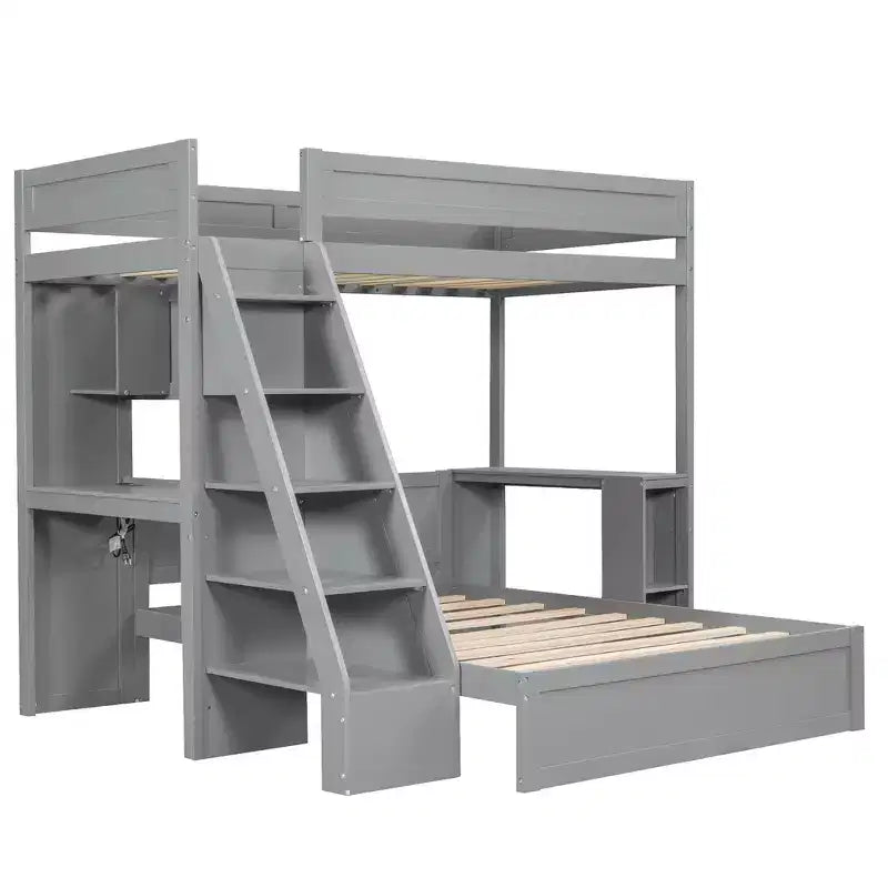 Twin XL Over Full Bed & Bed Frame with Desk and USB