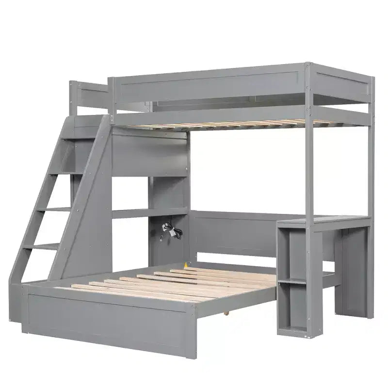 Twin XL Over Full Bed & Bed Frame with Desk and USB