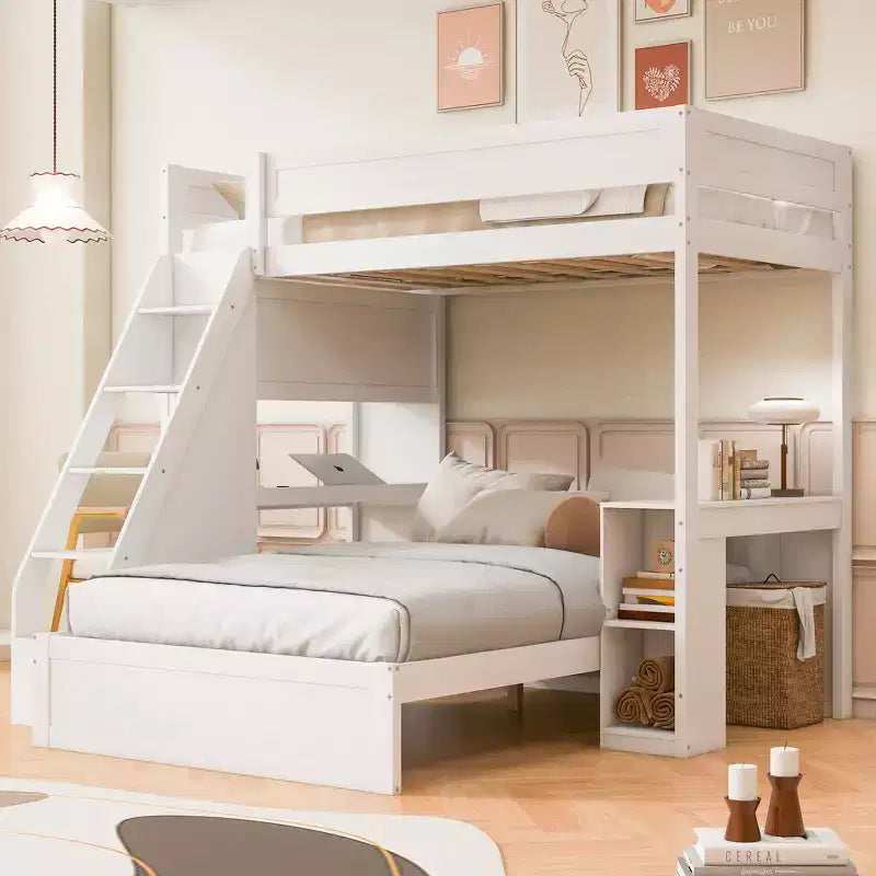 Twin XL Over Full Bed & Bed Frame with Desk and USB