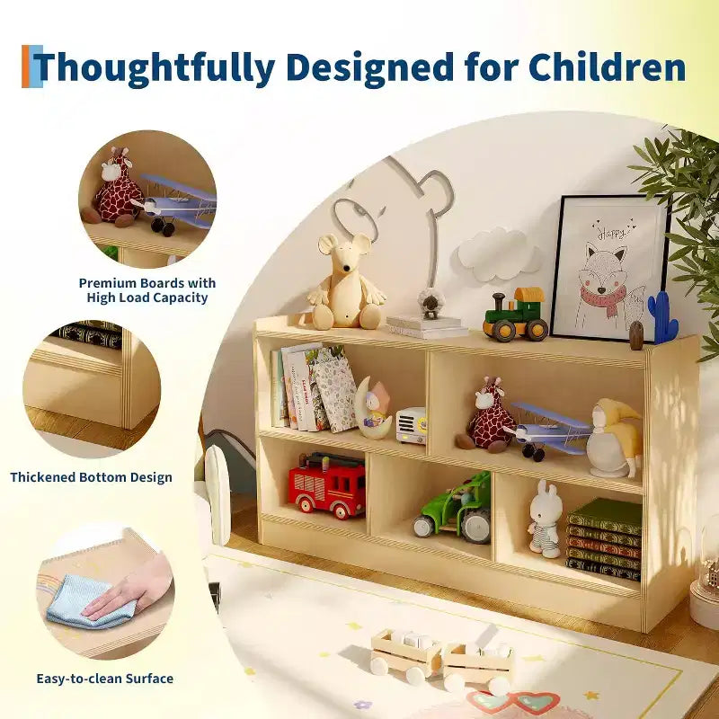 Organisateur de rangement de jouets en bois, rangement à 5 compartiments pour salle de classe pour organiser livres et jouets, étagère simple pour salle de jeux