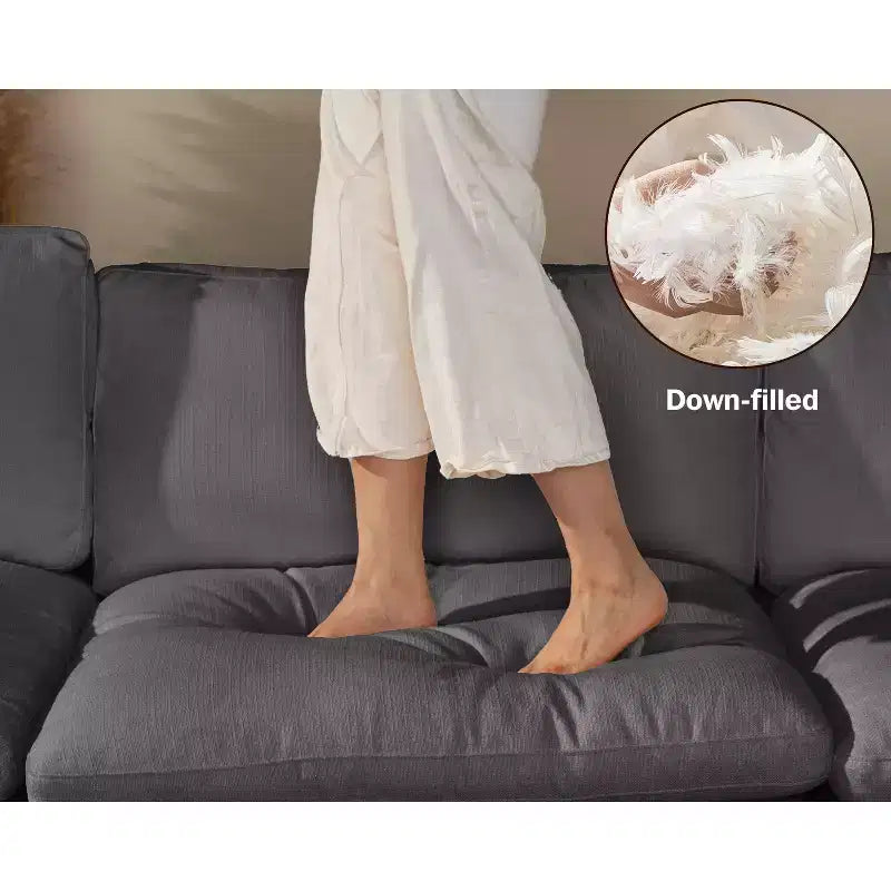 Grand canapé sectionnel modulaire Cloud pour salon, canapé confortable en duvet à assise large et profonde, structure en bois massif, assemblage sans outils