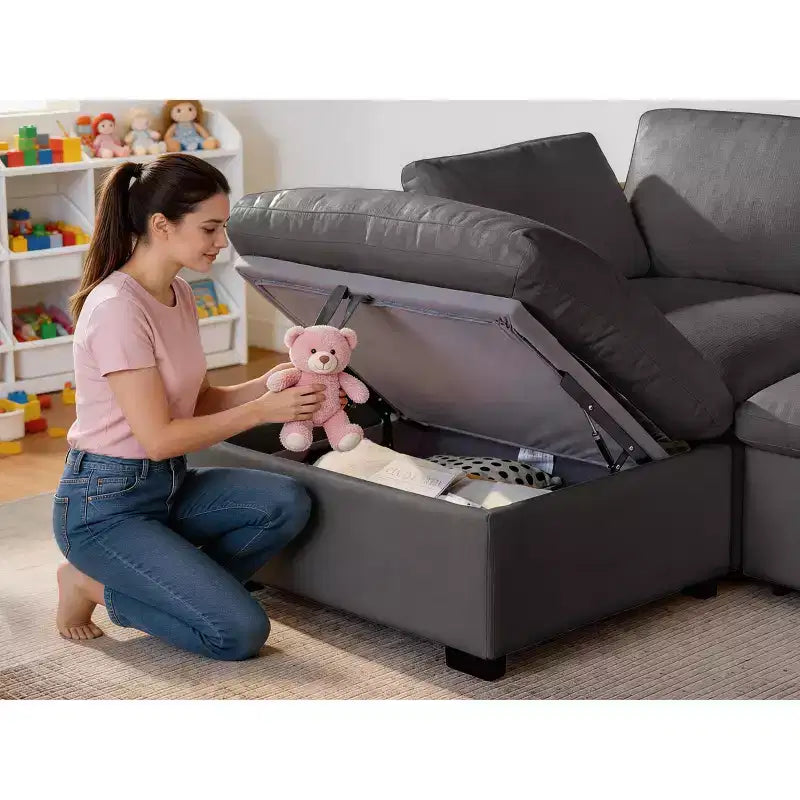Grand canapé sectionnel modulaire Cloud pour salon, canapé confortable en duvet à assise large et profonde, structure en bois massif, assemblage sans outils