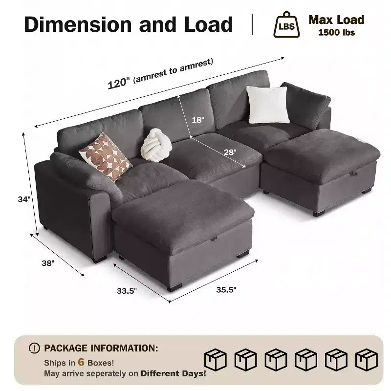 Grand canapé sectionnel modulaire Cloud pour salon, canapé confortable en duvet à assise large et profonde, structure en bois massif, assemblage sans outils
