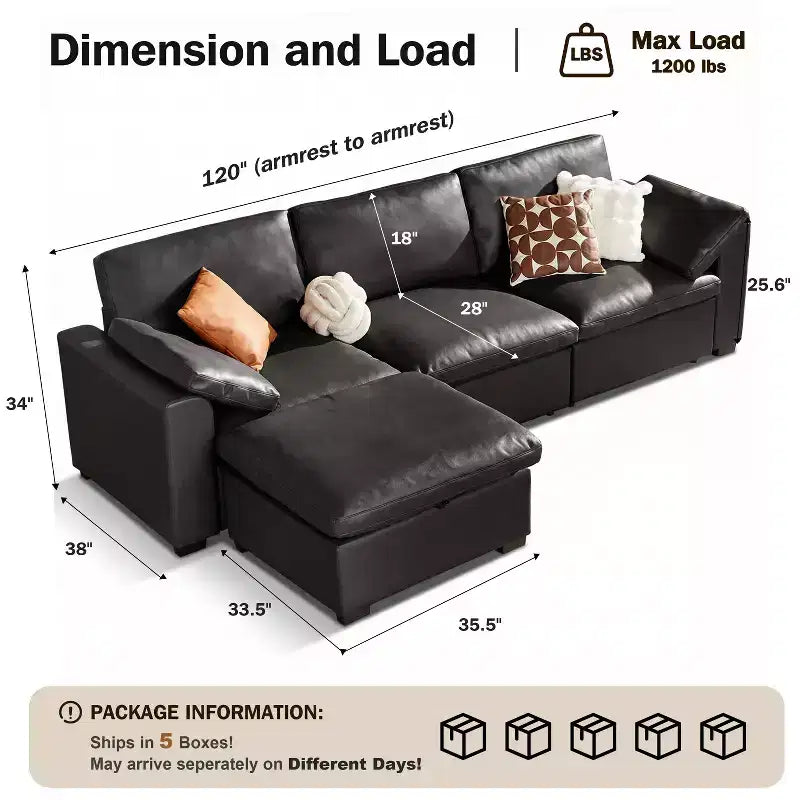 Grand canapé sectionnel modulaire Cloud pour salon, canapé confortable en duvet à assise large et profonde, structure en bois massif, assemblage sans outils