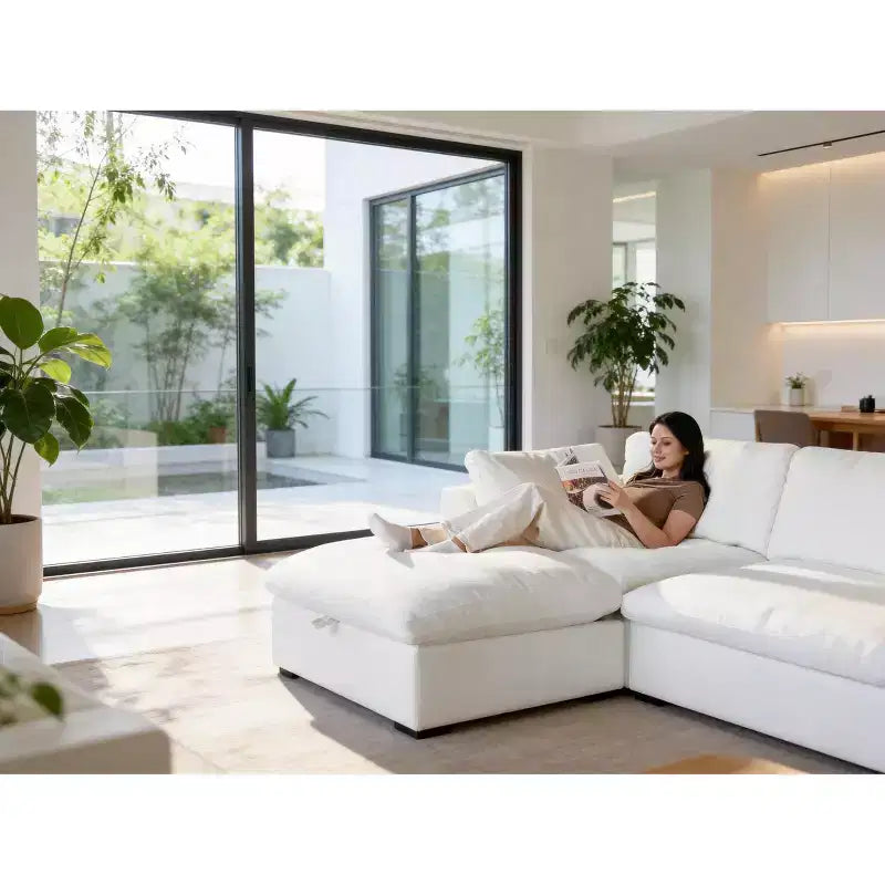 Grand canapé sectionnel modulaire Cloud pour salon, canapé confortable en duvet à assise large et profonde, structure en bois massif, assemblage sans outils