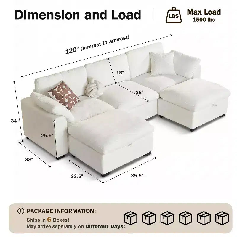 Grand canapé sectionnel modulaire Cloud pour salon, canapé confortable en duvet à assise large et profonde, structure en bois massif, assemblage sans outils