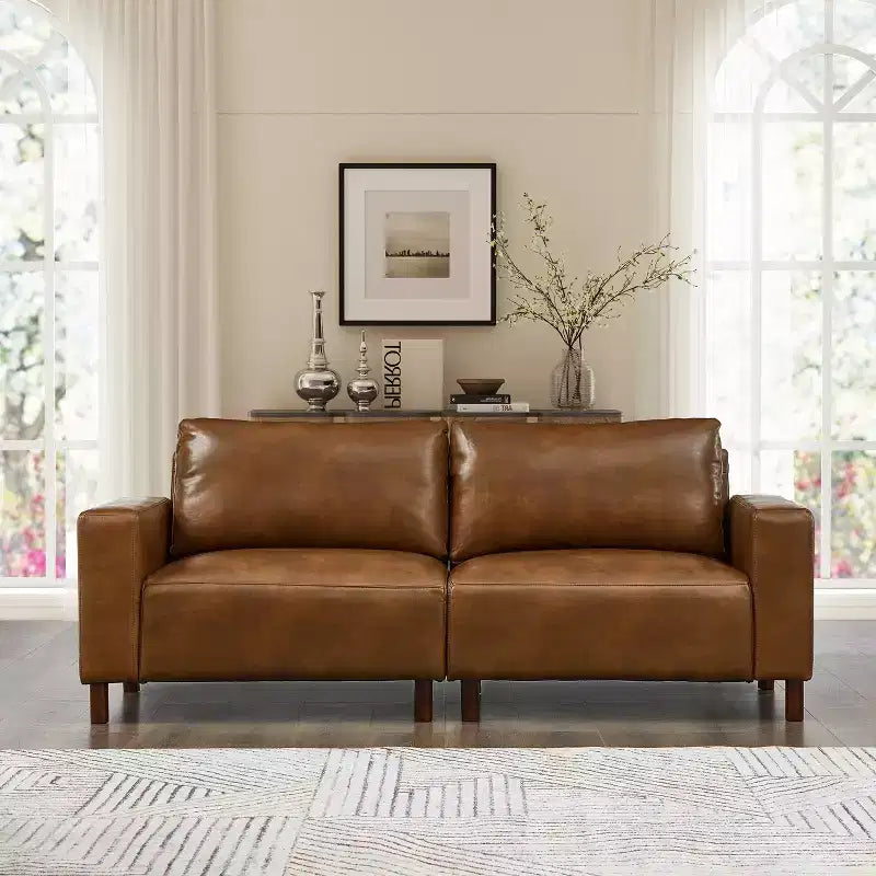 Melvin Causeuse Rembourrée en Faux Cuir Style Moderne du Milieu du Siècle 78,5