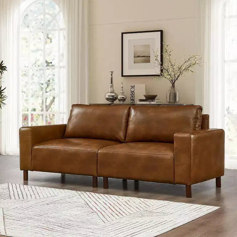 Melvin Causeuse Rembourrée en Faux Cuir Style Moderne du Milieu du Siècle 78,5