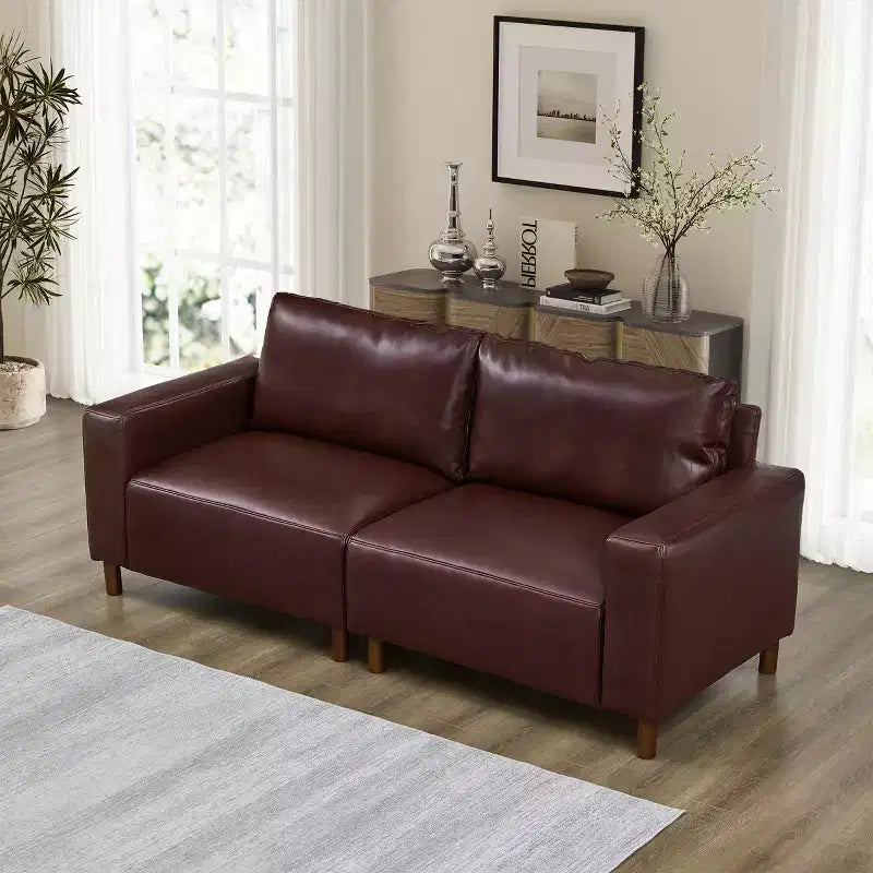 Melvin Causeuse Rembourrée en Faux Cuir Style Moderne du Milieu du Siècle 78,5