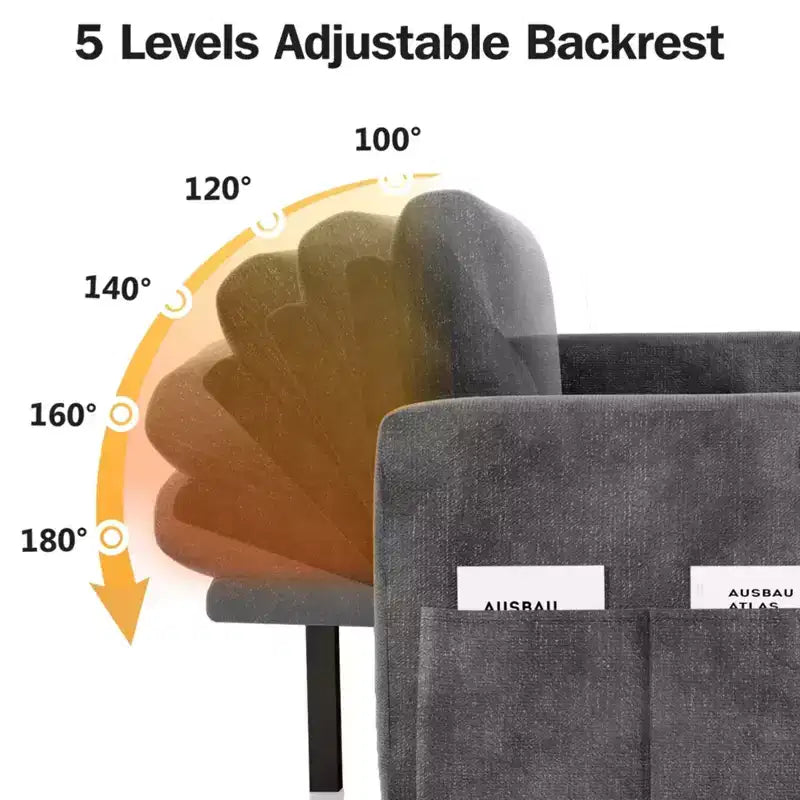 Canapé-lit convertible 2-en-1 avec méridienne de rangement, sectionnel en chenille avec ports USB pour salon