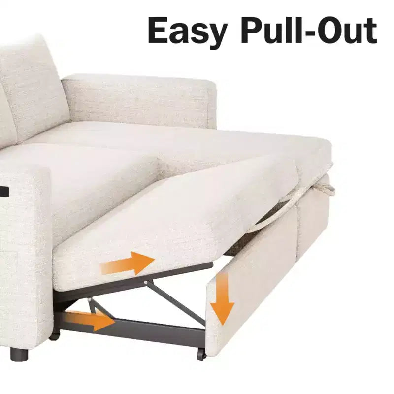 Canapé-lit convertible 2-en-1 avec méridienne de rangement, sectionnel en chenille avec ports USB pour salon