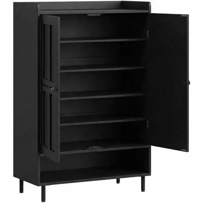 Meuble à chaussures de ferme à 6 niveaux avec 3 étagères réglables et pieds en métal, armoire de rangement pour chaussures de 114 cm de haut pour l'entrée, porte d'entrée
