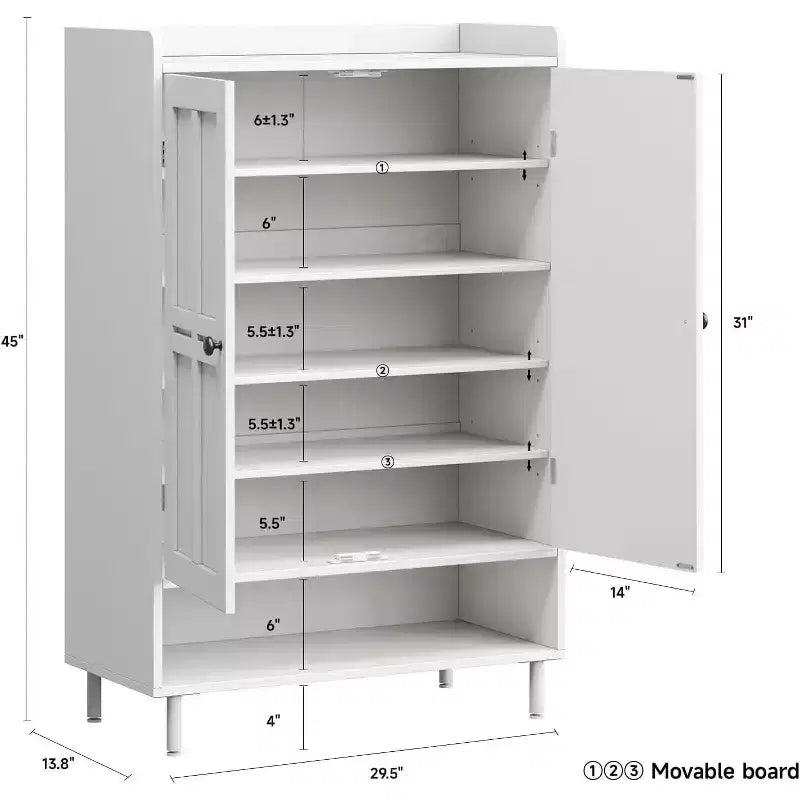 Meuble à chaussures de ferme à 6 niveaux avec 3 étagères réglables et pieds en métal, armoire de rangement pour chaussures de 114 cm de haut pour l'entrée, porte d'entrée