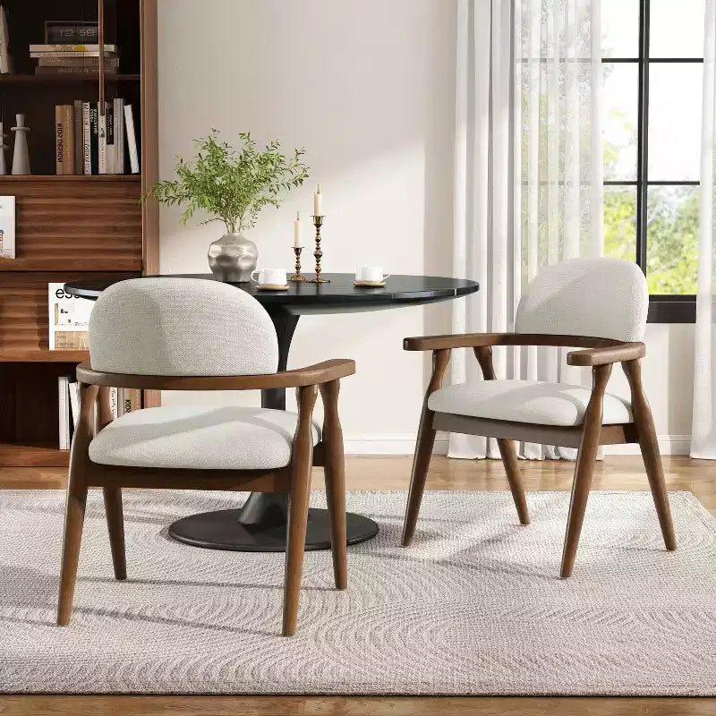 Chaises de salle à manger tapissées en hévéa Cedric Farmhouse avec dossier incurvé