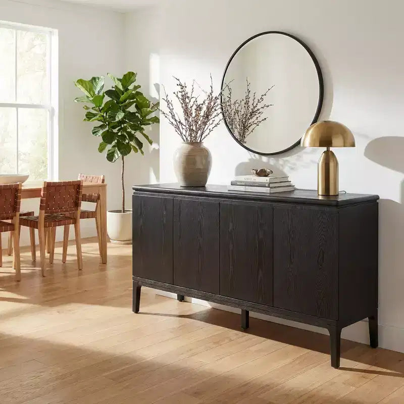 Buffet moderne Andy 59'' à 4 portes avec pieds en bois d'hévéa