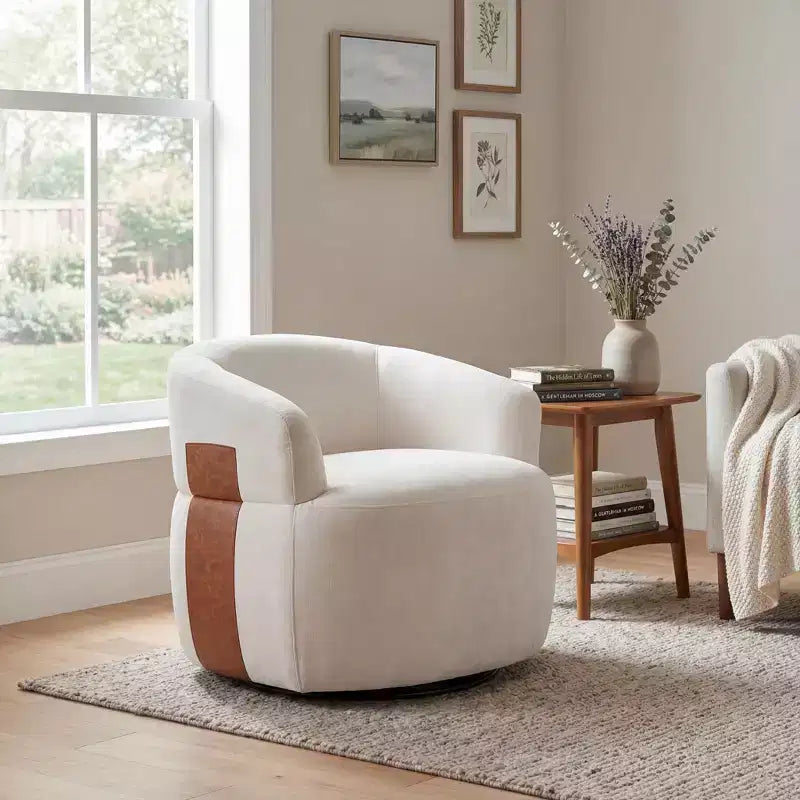 Fauteuil d'appoint pivotant moderne Suroi avec structure en bois et pieds en métal