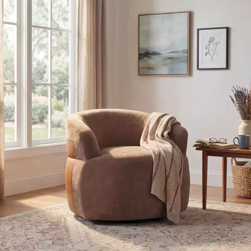 Fauteuil d'appoint pivotant moderne Suroi avec structure en bois et pieds en métal