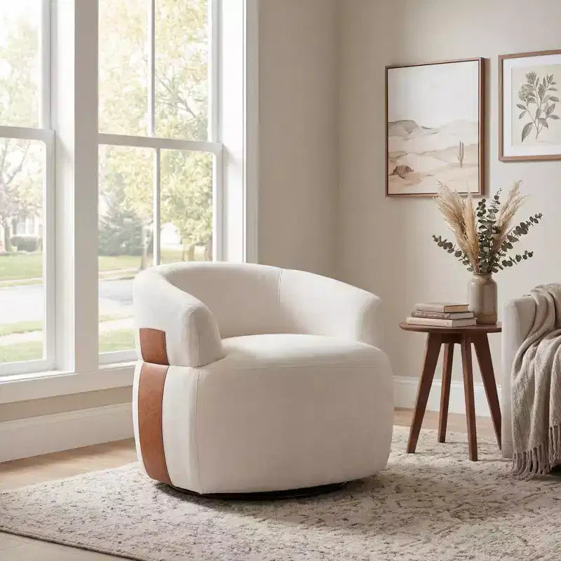 Fauteuil d'appoint pivotant moderne Suroi avec structure en bois et pieds en métal