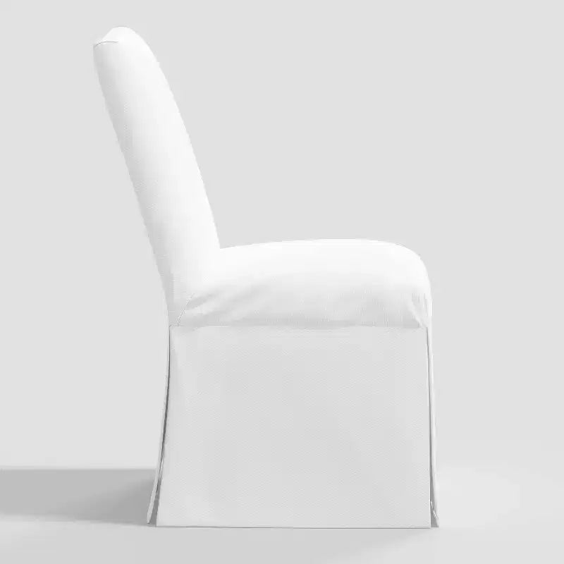 Chaise de salle à manger déhoussable Samy, jupe, sergé blanc – Siège élégant et rembourré, cadre en bois d'hévéa, capacité de 113 kg