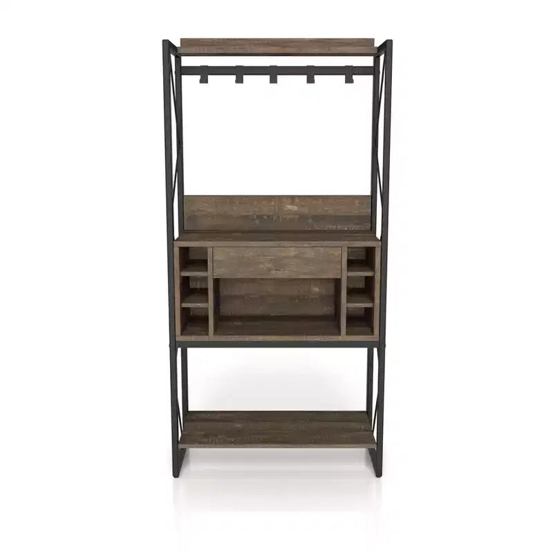 Étagère de boulanger rustique Orella en chêne recyclé – Style industriel, 3 étagères fixes, structure en métal, 170 cm H