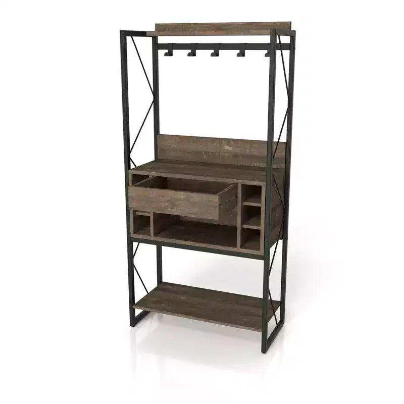 Étagère de boulanger rustique Orella en chêne recyclé – Style industriel, 3 étagères fixes, structure en métal, 170 cm H