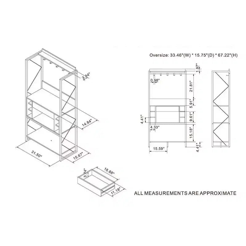 Étagère de boulanger rustique Orella en chêne recyclé – Style industriel, 3 étagères fixes, structure en métal, 170 cm H