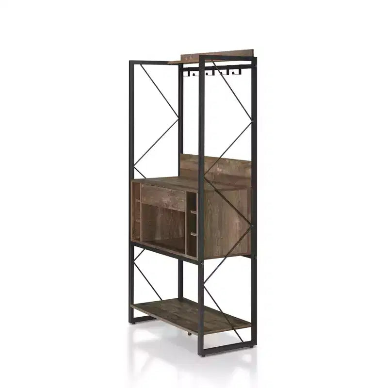 Étagère de boulanger rustique Orella en chêne recyclé – Style industriel, 3 étagères fixes, structure en métal, 170 cm H
