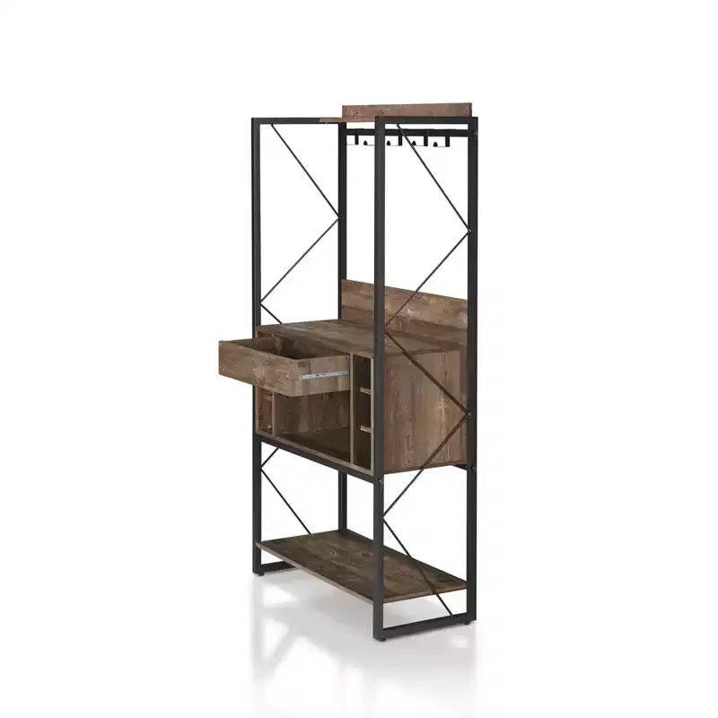 Étagère de boulanger rustique Orella en chêne recyclé – Style industriel, 3 étagères fixes, structure en métal, 170 cm H