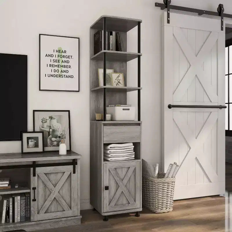 72,3" Bibliothèque de rangement multiple Clander : Cadre en fer, Armoire à porte coulissante