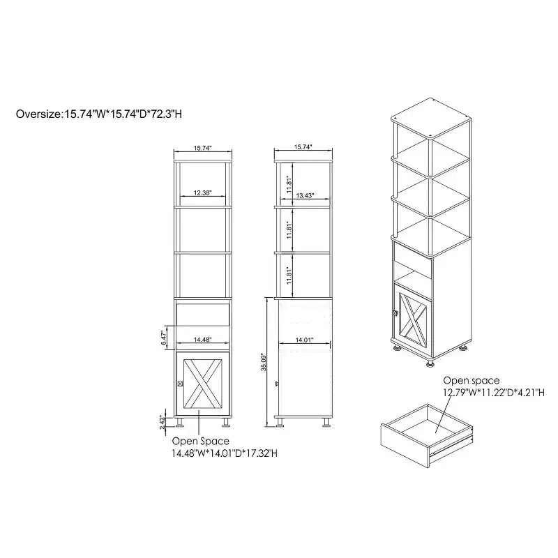 72,3" Bibliothèque de rangement multiple Clander : Cadre en fer, Armoire à porte coulissante