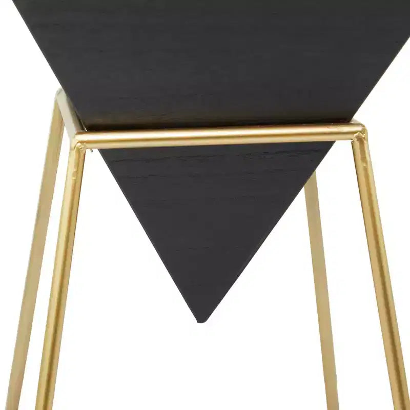 Table d'appoint moderne en bois accent noir - Structure dorée, Aucun assemblage requis, Design triangulaire en métal et bois