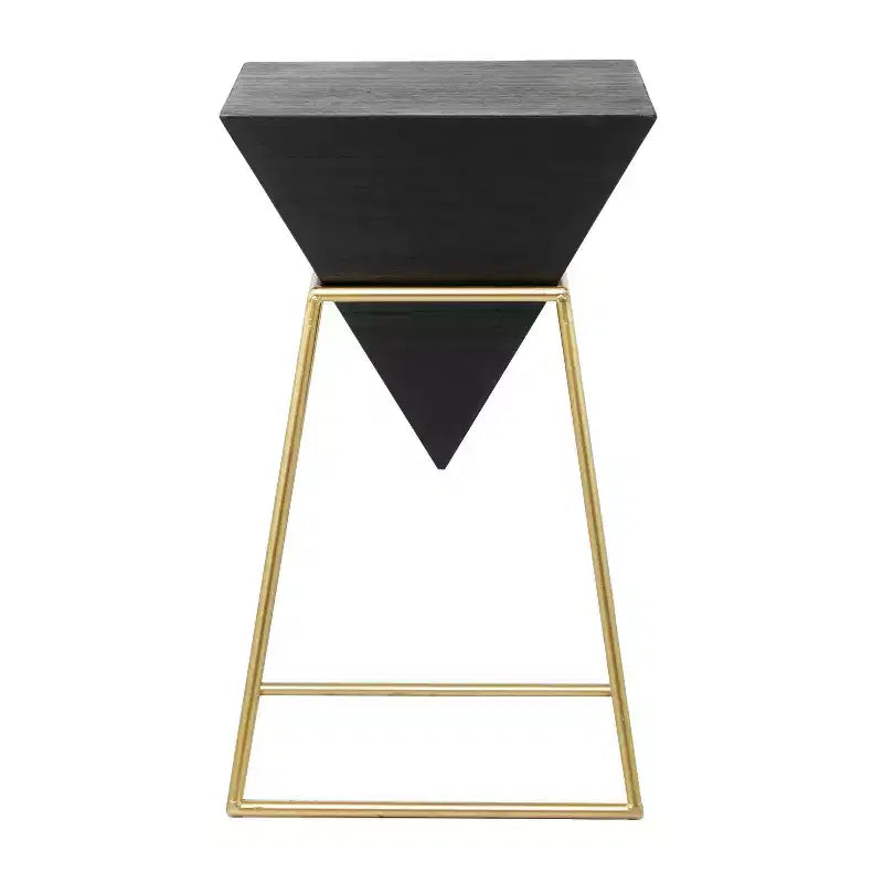 Table d'appoint moderne en bois accent noir - Structure dorée, Aucun assemblage requis, Design triangulaire en métal et bois