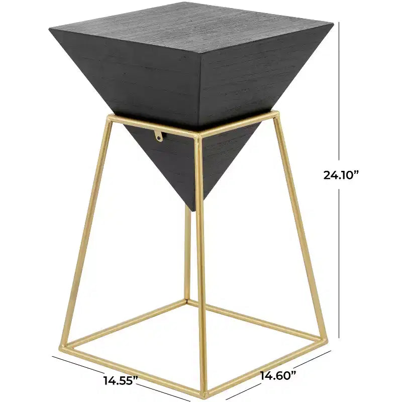 Table d'appoint moderne en bois accent noir - Structure dorée, Aucun assemblage requis, Design triangulaire en métal et bois