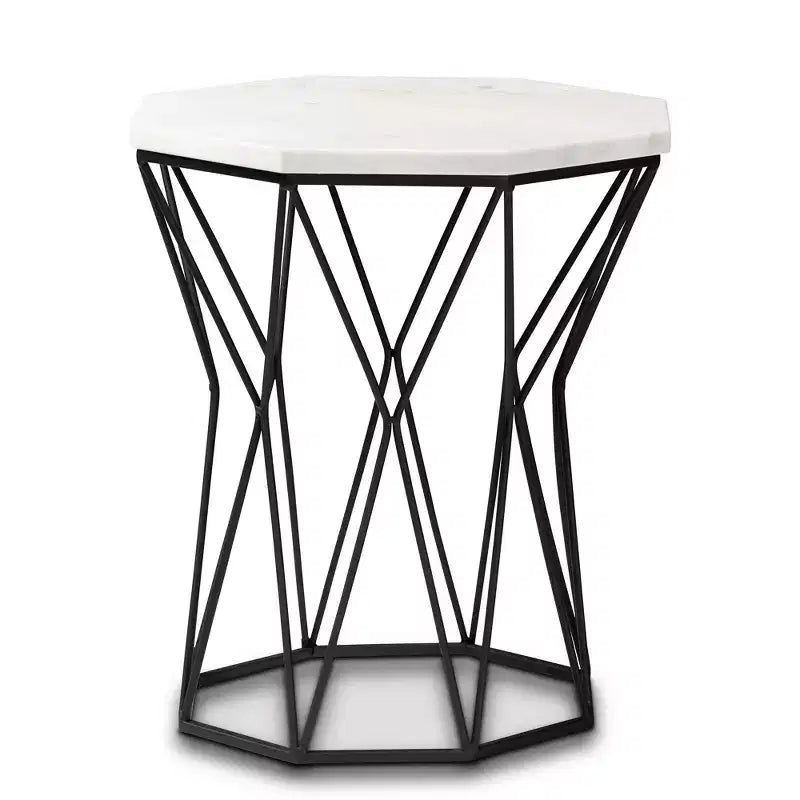 Table d'appoint en métal Venedict avec plateau en marbre noir - Table d'appoint rectangulaire pour salon, aucun assemblage requis
