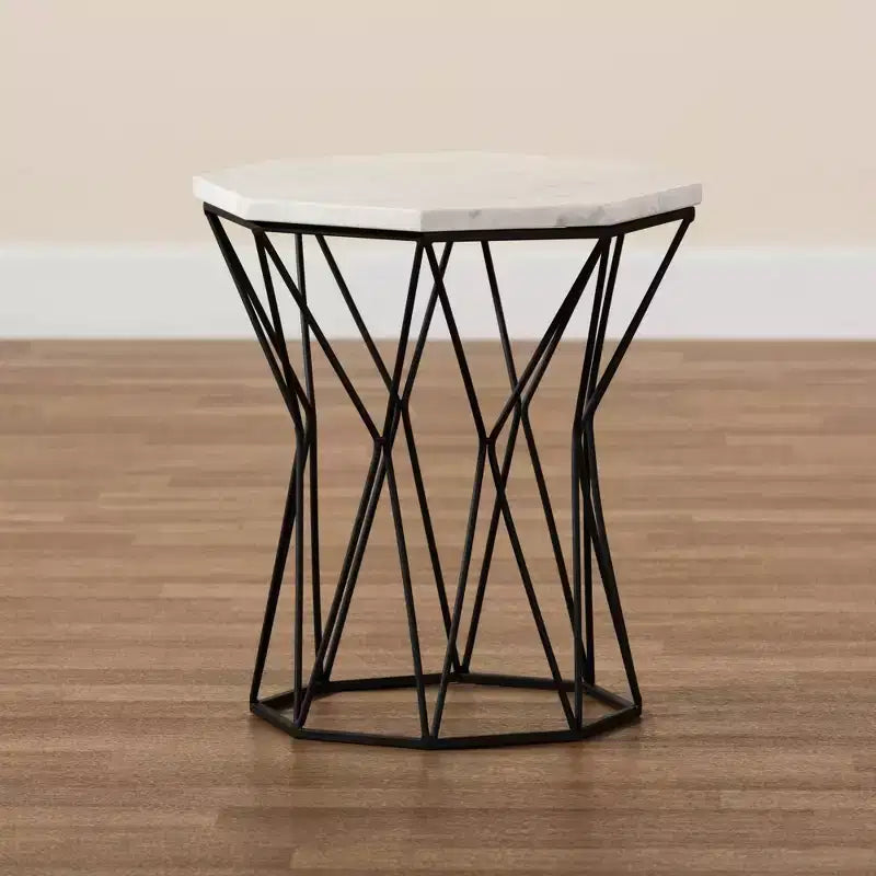 Table d'appoint en métal Venedict avec plateau en marbre noir - Table d'appoint rectangulaire pour salon, aucun assemblage requis