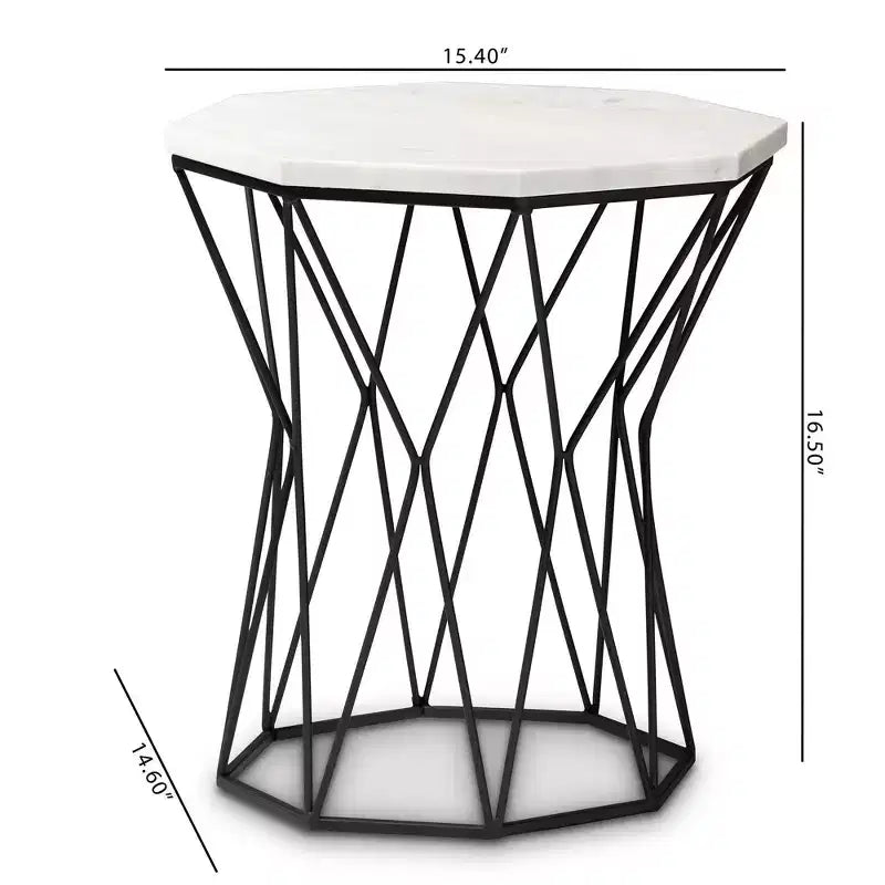 Table d'appoint en métal Venedict avec plateau en marbre noir - Table d'appoint rectangulaire pour salon, aucun assemblage requis