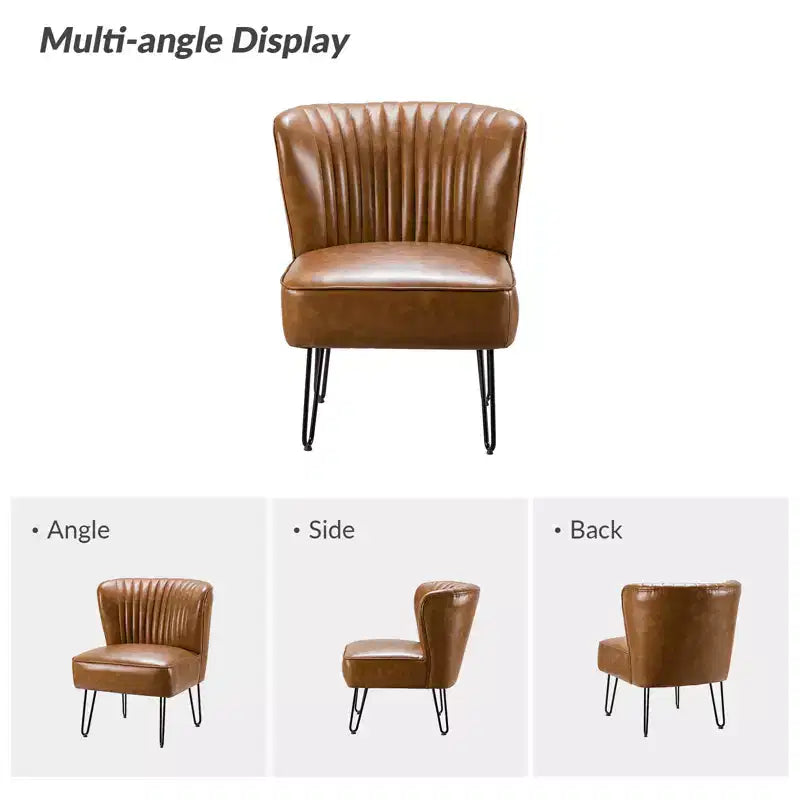 Chaise d'appoint contemporaine Eustacio en similicuir touffeté avec pieds en métal