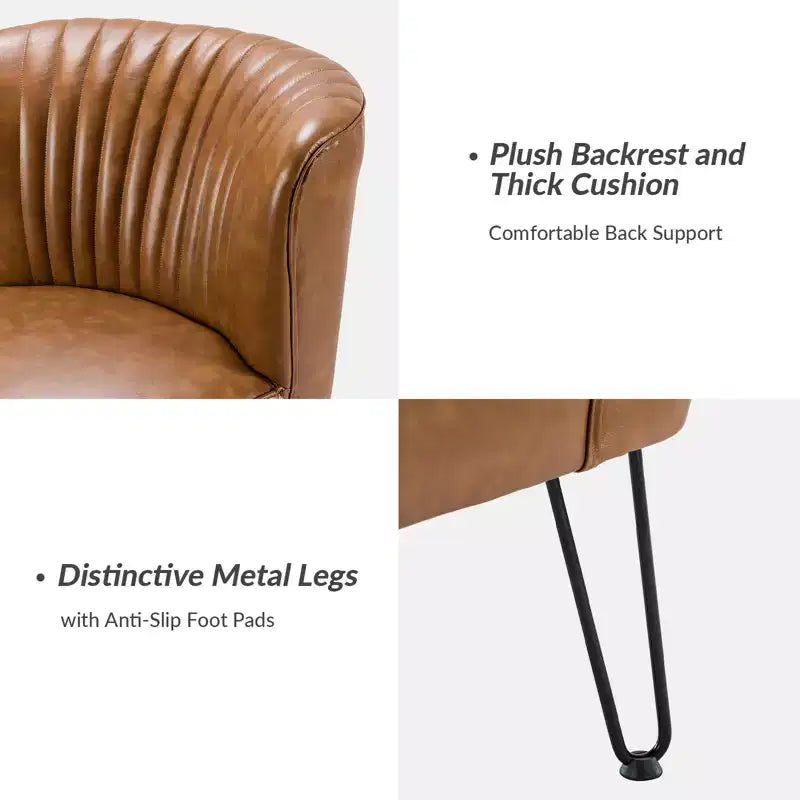 Chaise d'appoint contemporaine Eustacio en similicuir touffeté avec pieds en métal